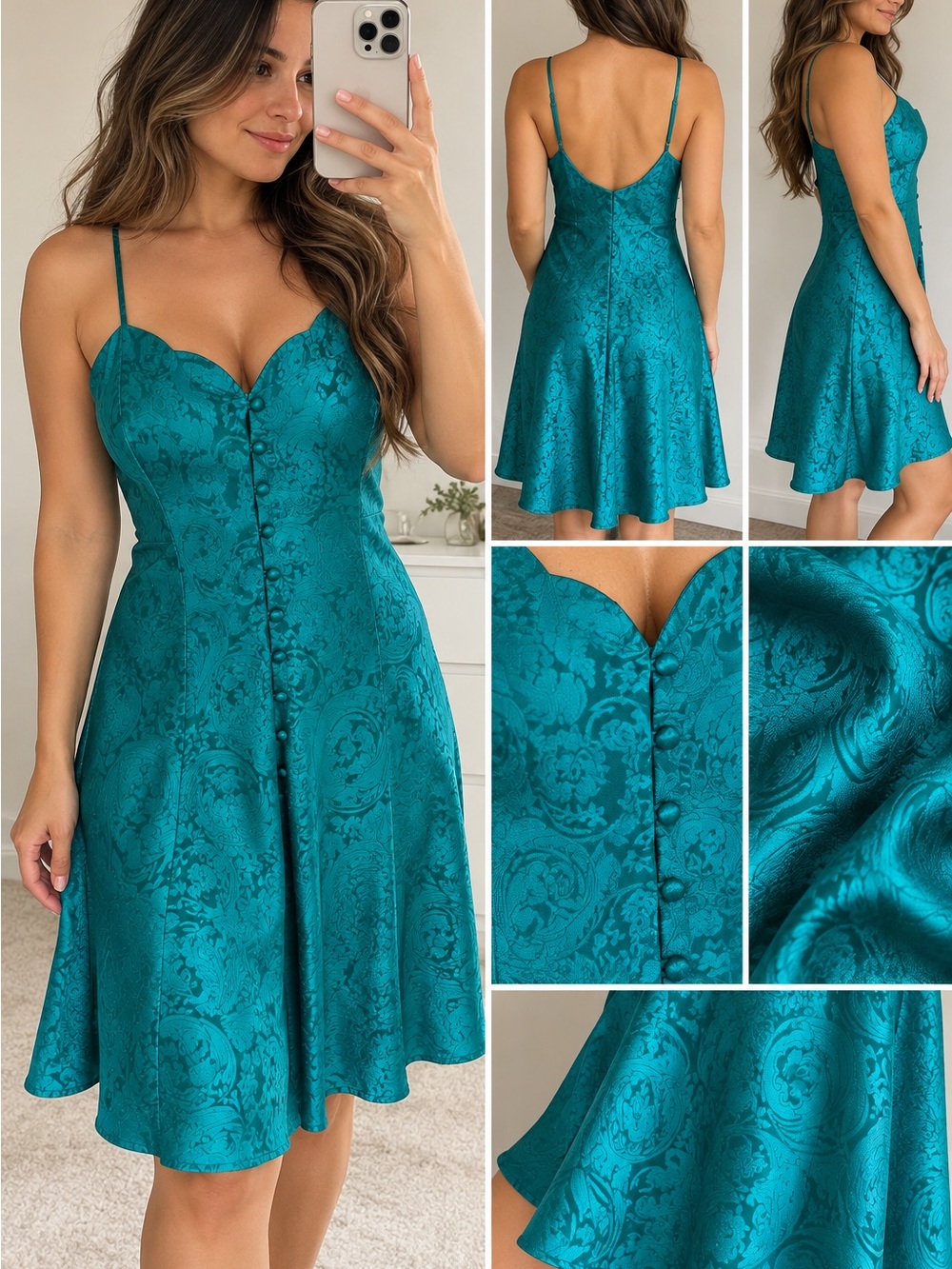Victoria's Secret Teal Jacquard Spaghetti-Strap Slip Dress